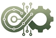 Logotipo: símbolo de infinito con engrane y circuito